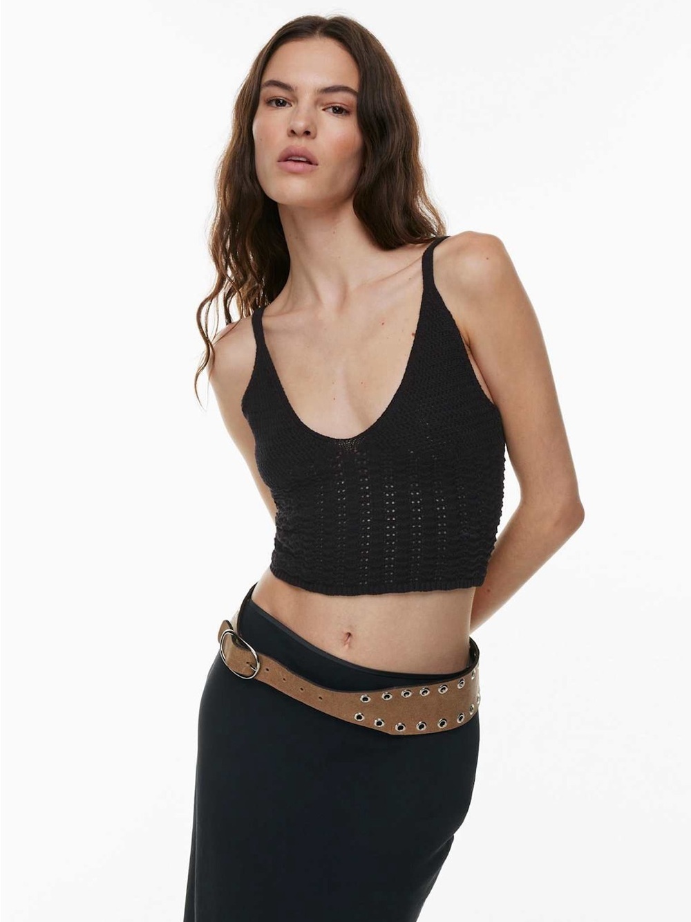Aritzia Wilfred Evie Crochet Knit Tank Top Black Size XS